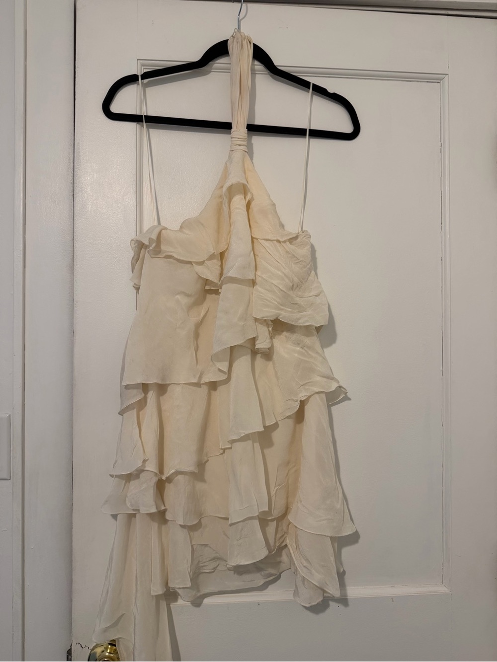 Zara Cream Ruffled Backless Halter Dress